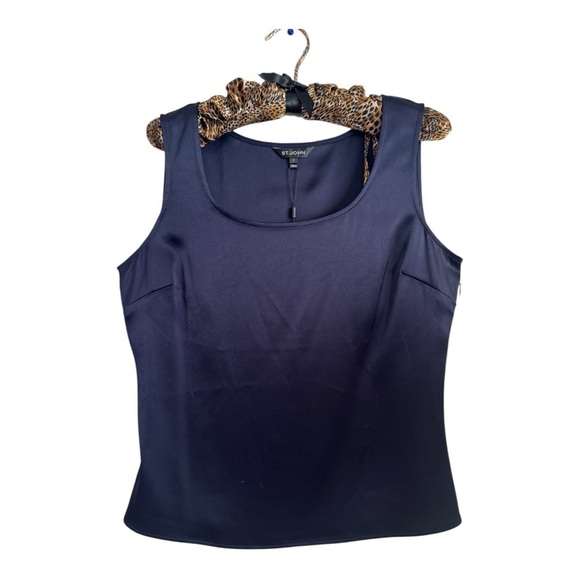 ST JOHN triacetate silk sleeveless shell Navy women’s size small NWT - Picture 1 of 6